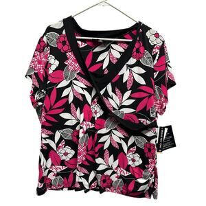 NWT Briggs New York Women Babydoll Stretch Blouse 2X Pink White Black Resort‎